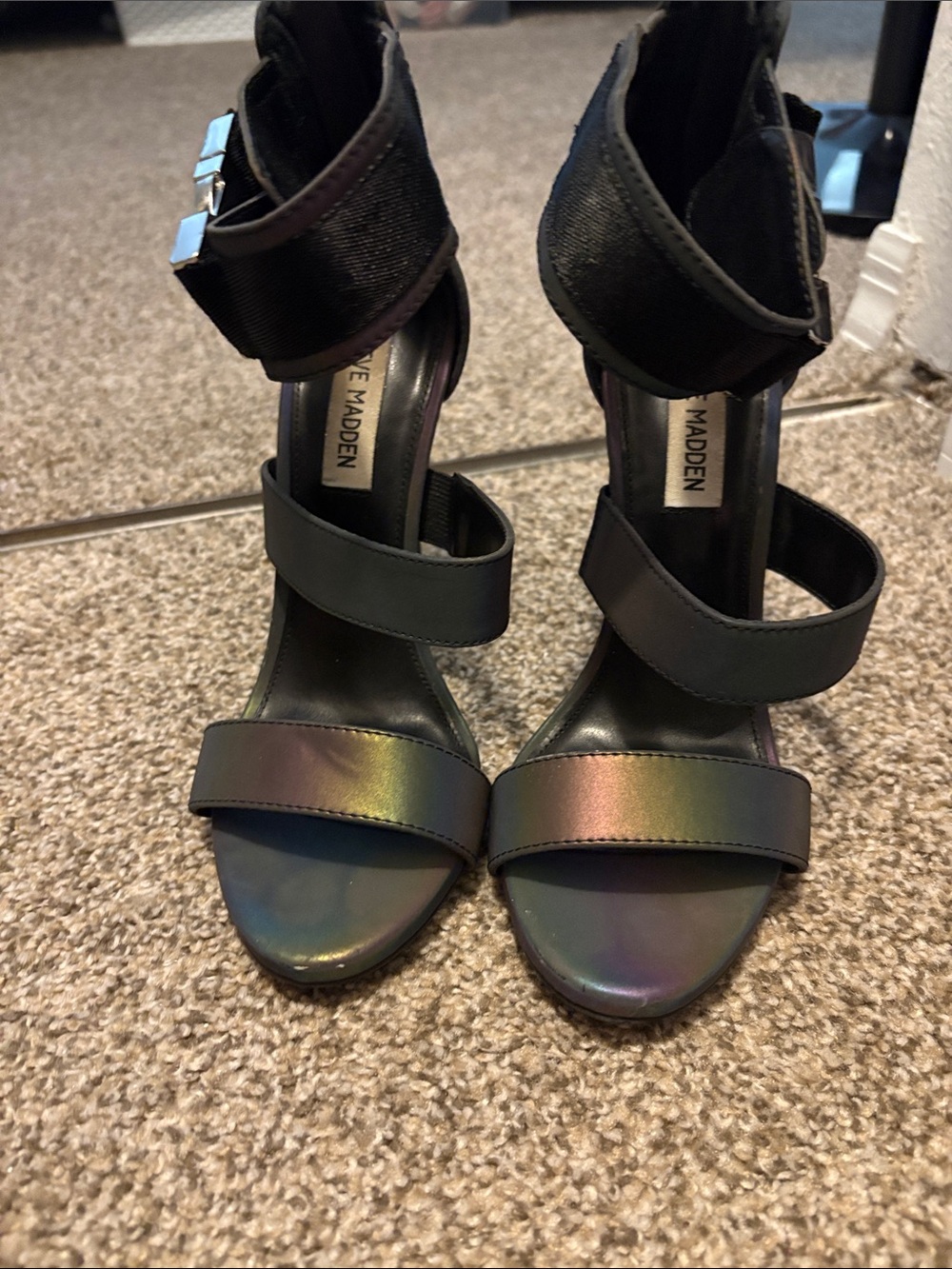 Steve Madden Black Iridescent Open-Toe Heels